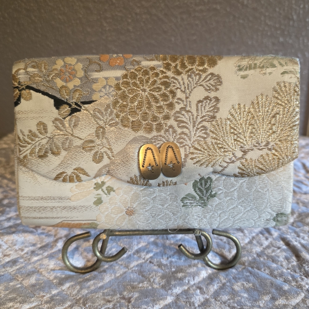 Vintage Japanese Obi Bracade Floral Clutch Purse